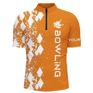 Men's Orange Bowling Quarter Zip Shirt - Personalised Gift N5101