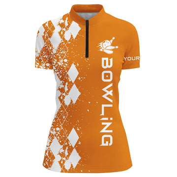 Women's Orange Quarter Zip Bowling Shirt - Custom Personalised Gift N5101
