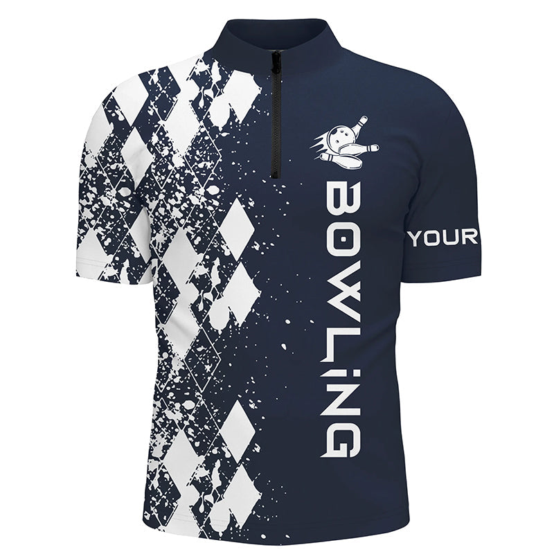 Men's Custom Navy Blue Bowling Shirt - Quarter Zip N5102