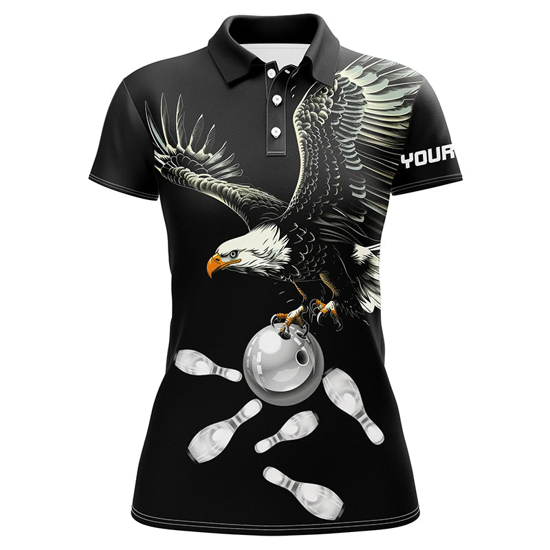 Black & White Women's Bowling Polo - Custom Eagle Team N7405