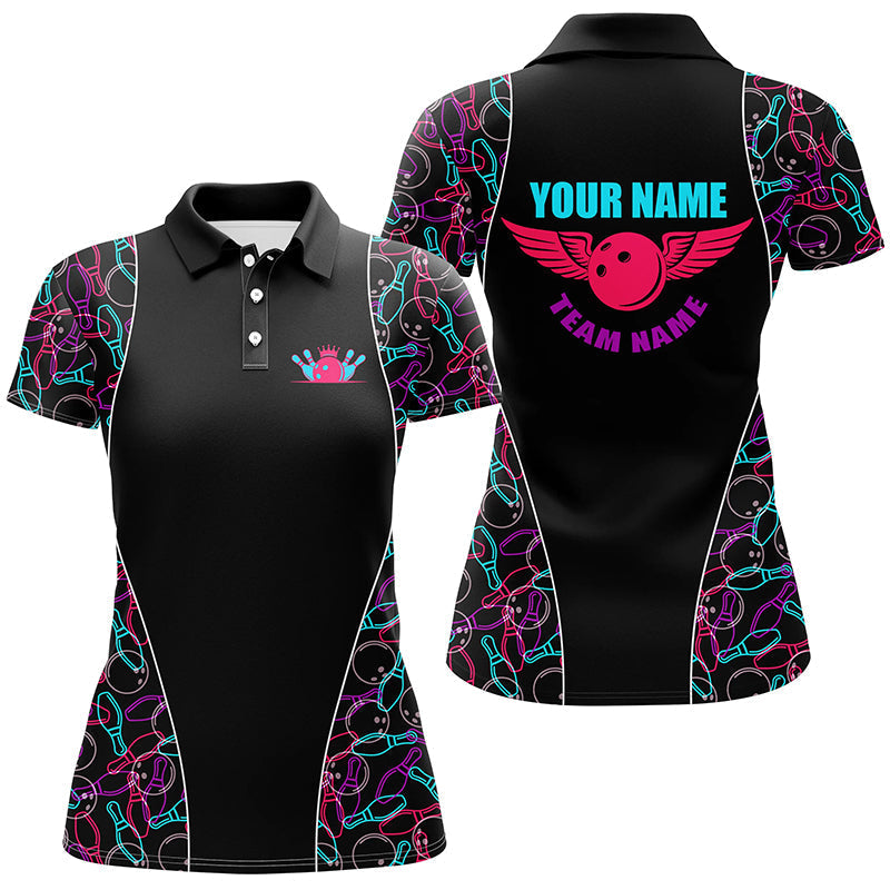 Custom Black Bowling Polo Shirt for Women N7725