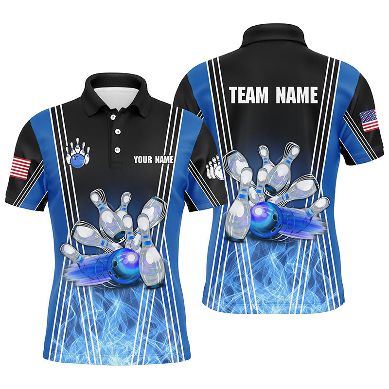 Men's Blue Flame Bowling Polo Shirt - Custom Team Jersey N7237