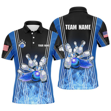Men's Blue Flame Bowling Polo Shirt - Custom Team Jersey N7237