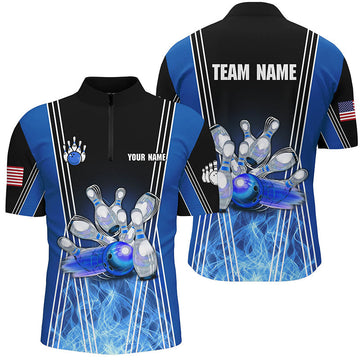 Blue Flame Bowling Men's Quarter Zip Team Jerseys N7237