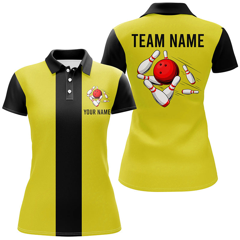 Custom Yellow & Black Retro Bowling Polo Shirt for Women N6981