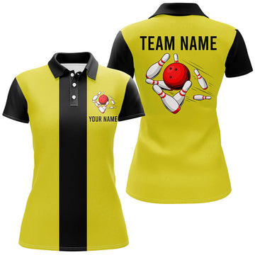 Custom Yellow & Black Retro Bowling Polo Shirt for Women N6981