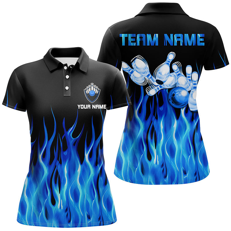 Blue Flame Women's Bowling Polo Shirt - Black N6982