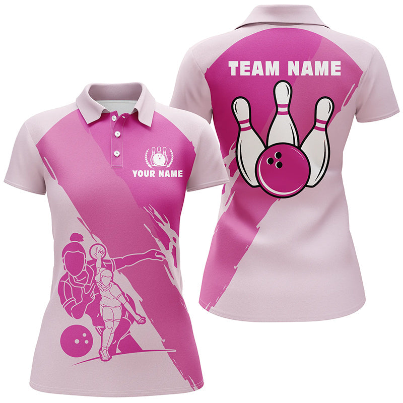 Custom Pink Short Sleeve Polo Bowling Shirt for Women N4691