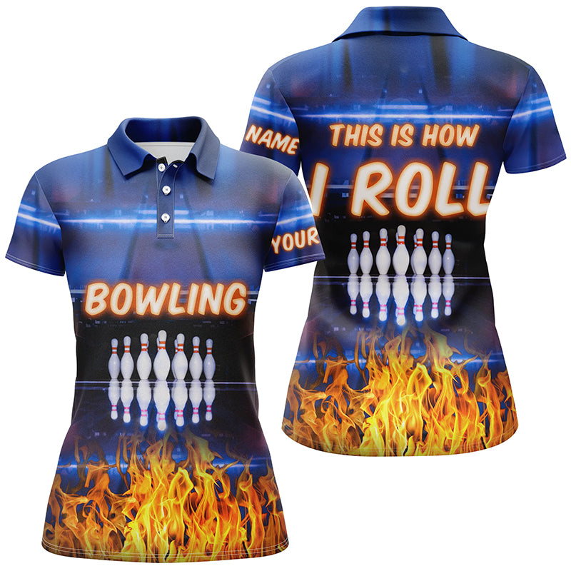 Women's Blue Flame Bowling Polo Shirt - This Is How I Roll N5634