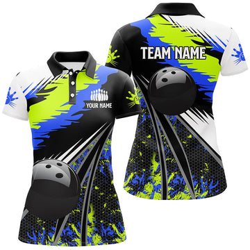 Women's Black Camo Bowling Polo, Quarter Zip N7741