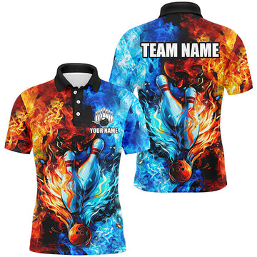 Blue/Orange Flame Bowling Polo, Men's Quarter Zip Team Jersey N7749