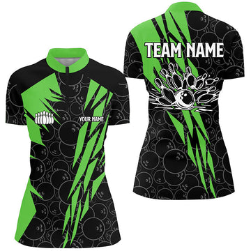 Women's Black Camo Bowling Quarter Zip Shirt - Custom Strike Team Jersey N6772