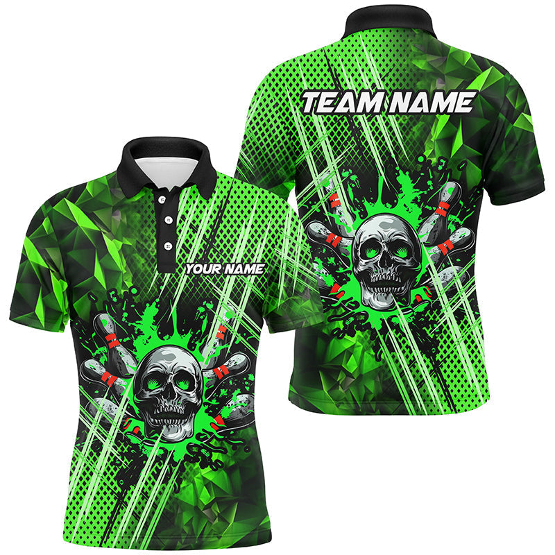 Men's Green Bowling Skull Polo, Custom Quarter Zip Team Jersey N7751