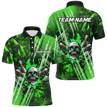 Men's Green Bowling Skull Polo, Custom Quarter Zip Team Jersey N7751