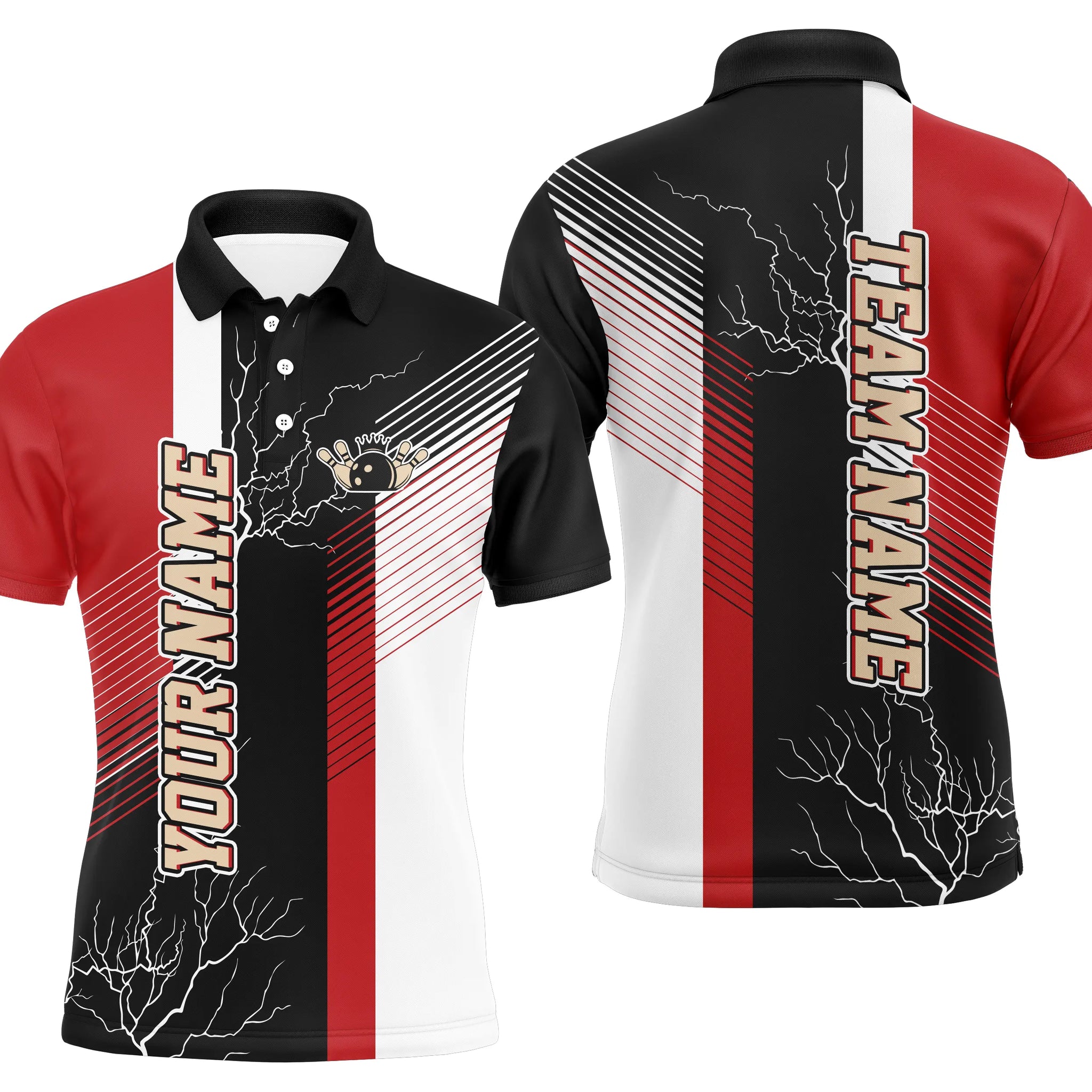 Men's Custom Red & Black Plaid Bowling Polo Shirt N4819