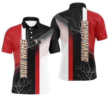 Men's Custom Red & Black Plaid Bowling Polo Shirt N4819