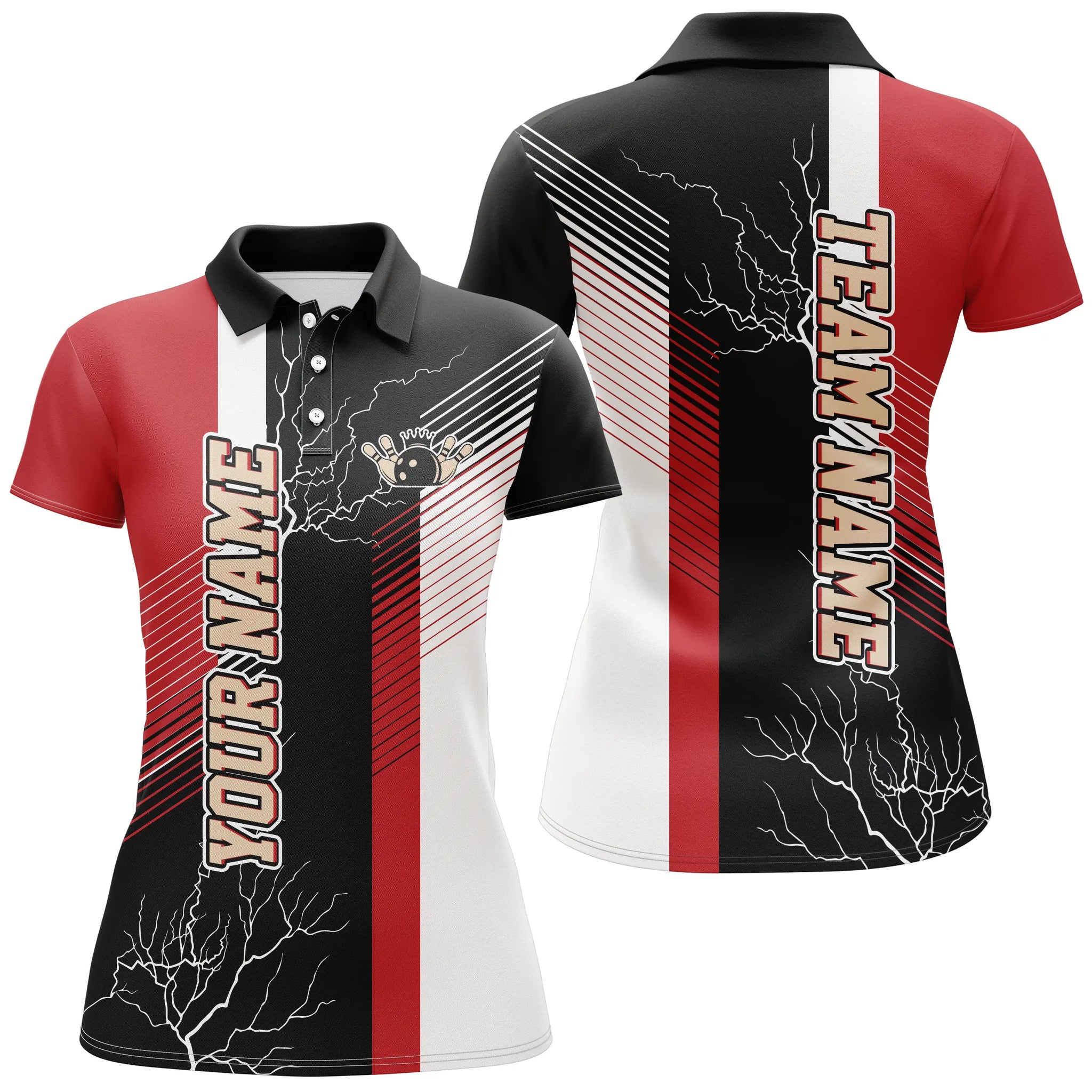 Women's Custom Red & Black Bowling Polo Shirt N4819