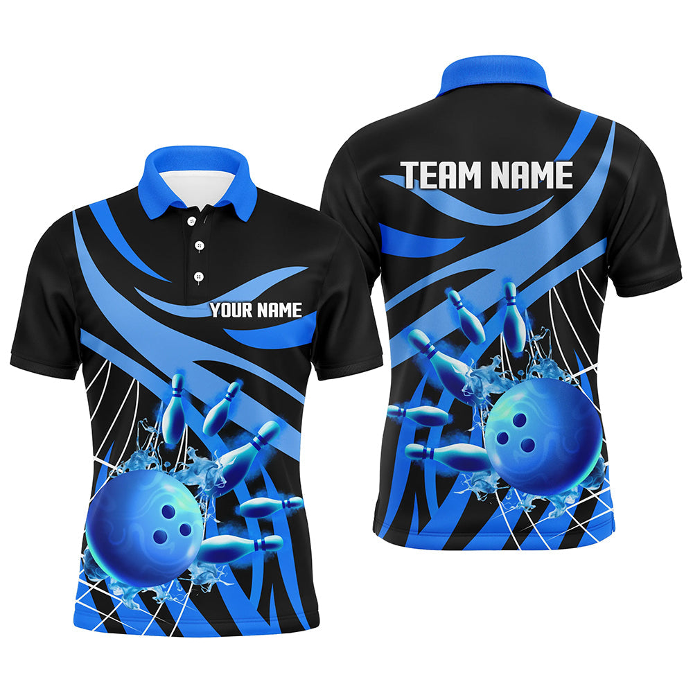 Men's Blue Flame Bowling Polo Shirt - Custom Team Jersey N7243