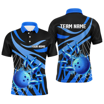 Men's Blue Flame Bowling Polo Shirt - Custom Team Jersey N7243