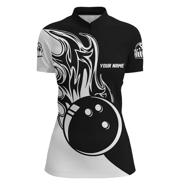 Black & White Bowling Fire Women's Quarter-Zip Team Jersey N6087