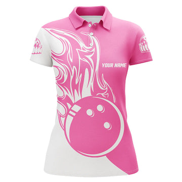 Pink & White Women's Bowling Polo Shirt - Custom Team Jersey N6088