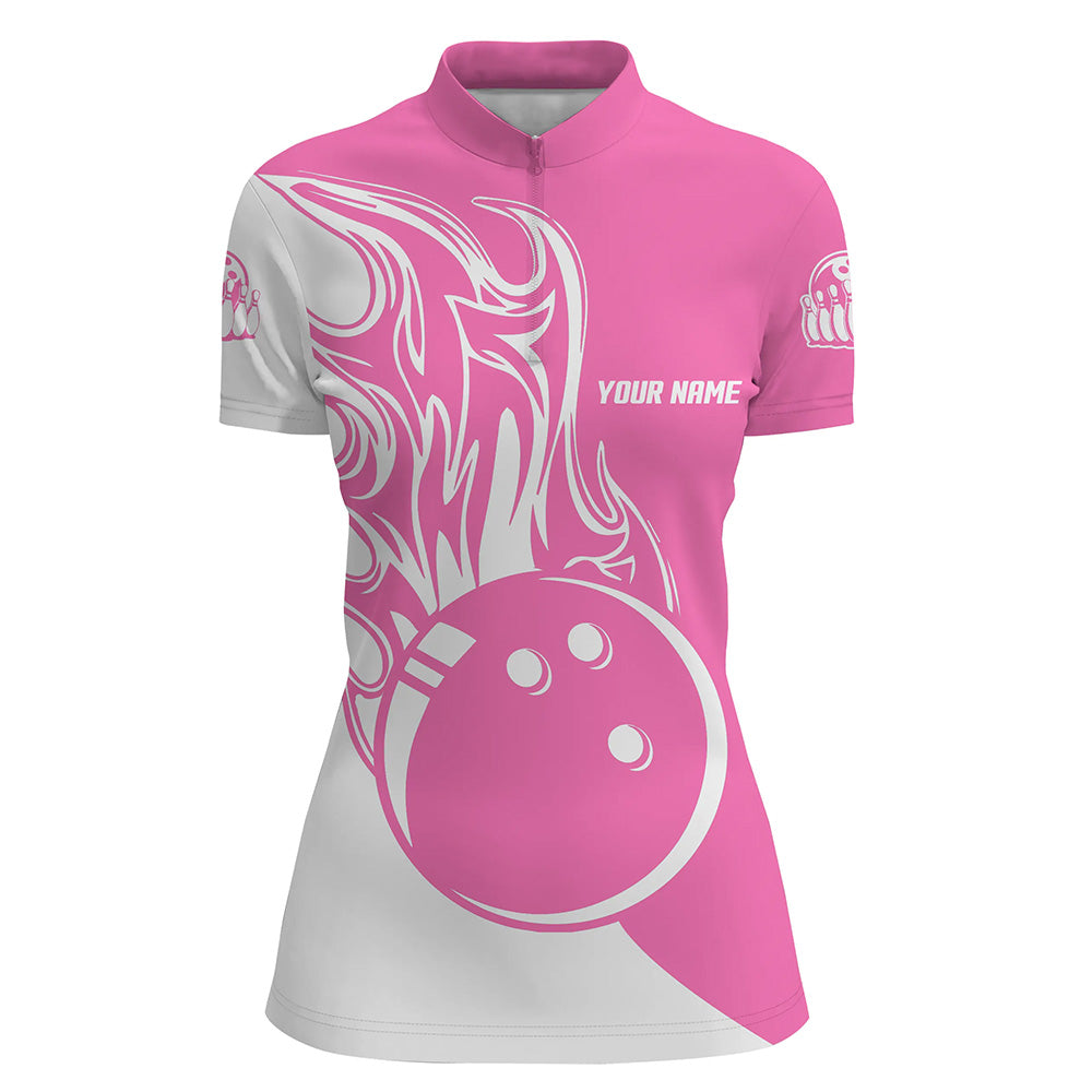 Pink & White Women's Bowling Quarter-Zip Team Jersey N6088
