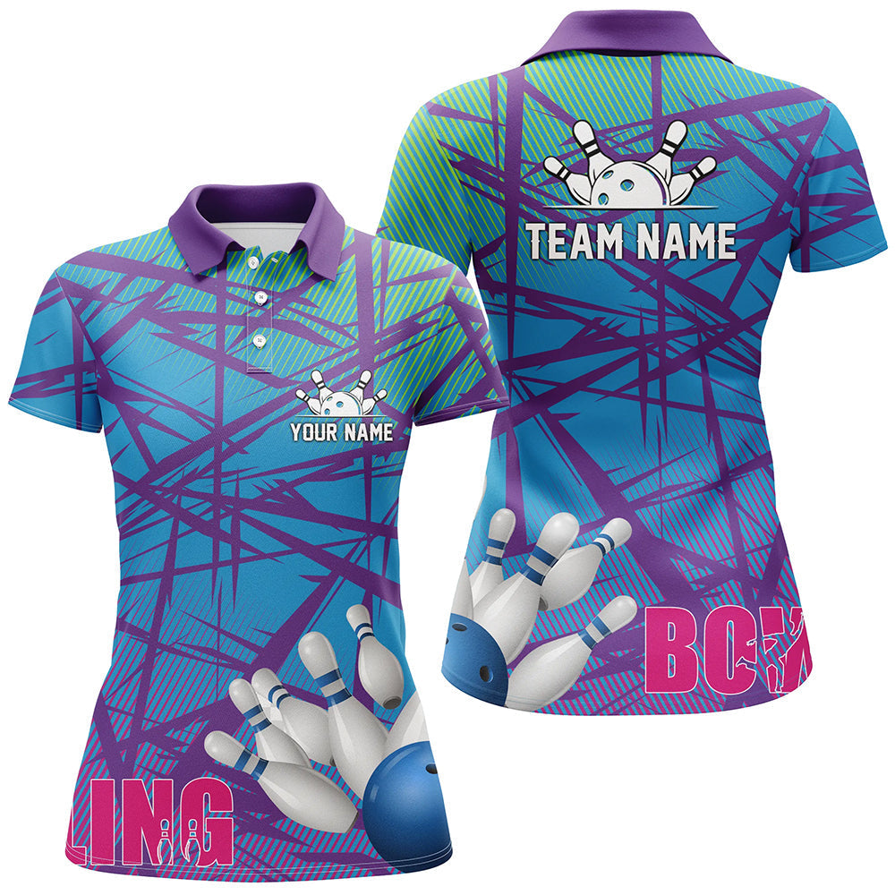 Women's Blue Purple Camo Bowling Polo Shirt N6996