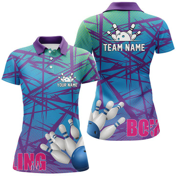 Women's Blue Purple Camo Bowling Polo Shirt N6996