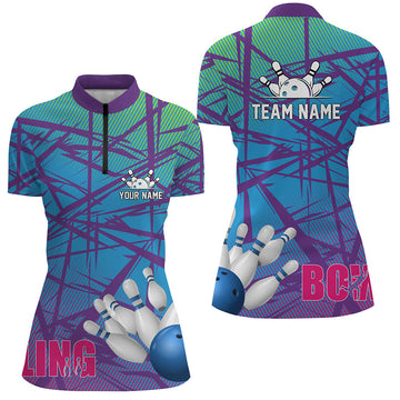 Women's Blue Purple Camo Bowling Quarter-Zip Shirt N6996