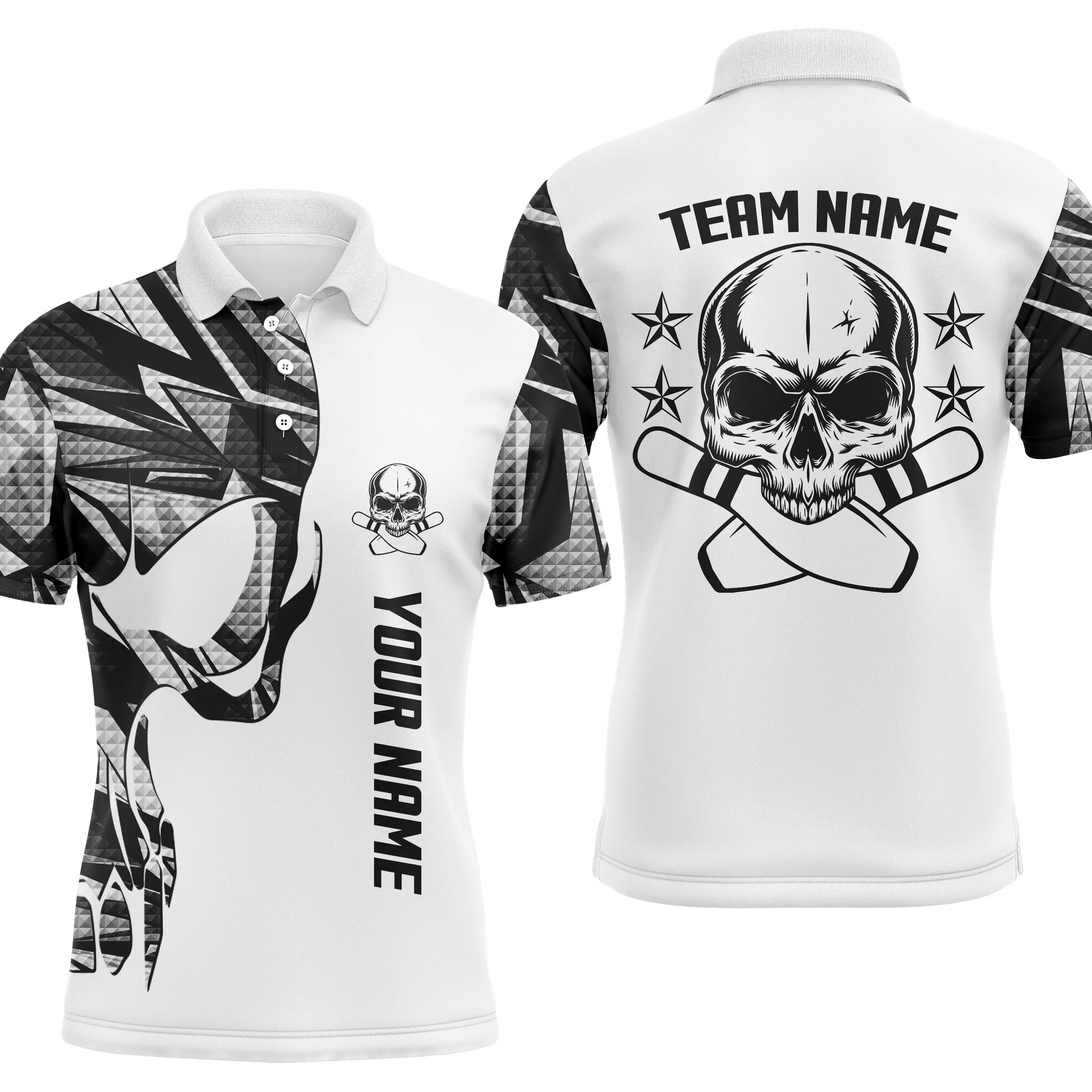 Men's White Camo Bowling Polo Shirt - Custom Name & Team Name N4699