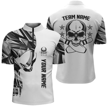 White Camo Bowling Quarter Zip Shirt for Men - Custom Skull Design N4699