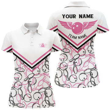 Custom 3D Short Sleeve Polo Bowling Shirt for Women - White/Pink N4706