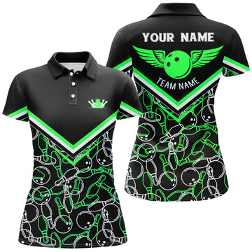 Custom Black & Green Short Sleeve Polo Bowling Shirt for Women N4708