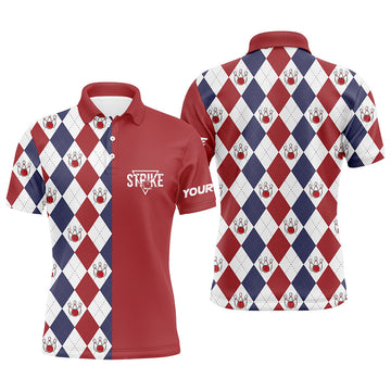 Men's Red, White & Blue Argyle Bowling Polo Shirt N6830