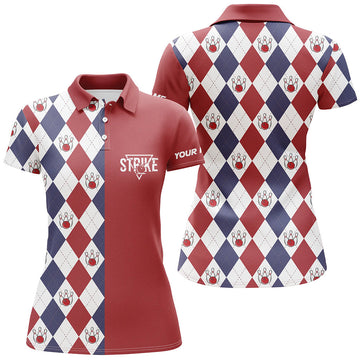 Women's Red, White & Blue Argyle Bowling Polo Shirt N6830