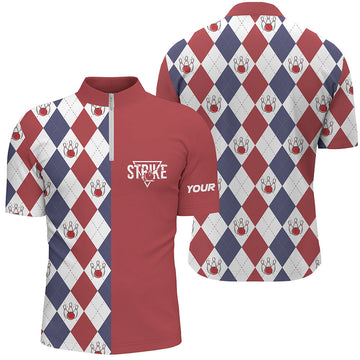 Men's Bowling Quarter-Zip Shirt - Red, White & Blue Argyle N6830