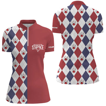 Women's Red, White & Blue Argyle Bowling Quarter-Zip Shirt N6830