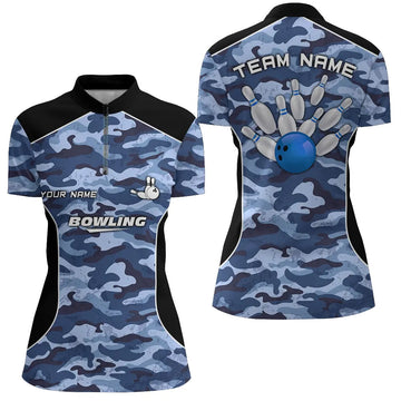 Women's Blue Camo Bowling Quarter Zip Team Jersey N6361