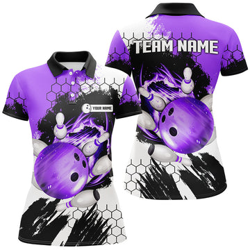 Women's Custom Purple Flame Bowling Polo Shirts N6578
