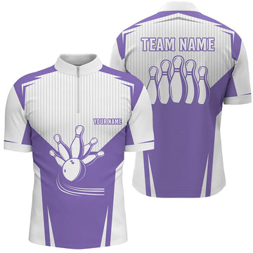 Men's Purple Bowling Quarter-Zip Shirt - Custom Team Jersey N6831