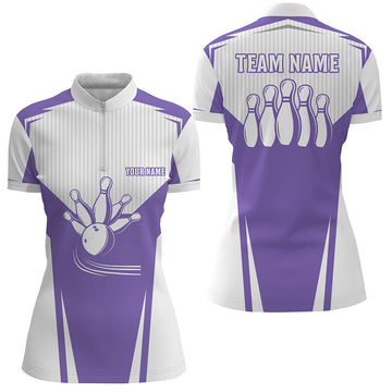 Women's Purple Bowling Quarter-Zip Shirt - Customisable Team Jersey N6831
