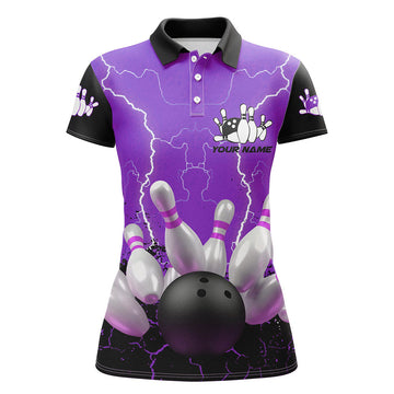 Women's Purple Lightning Bowling Polo Shirt - Custom Team Uniform N7279
