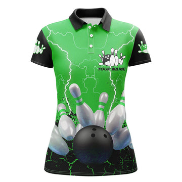 Green Lightning Women's Bowling Polo Shirt - Custom Team Uniform N7280
