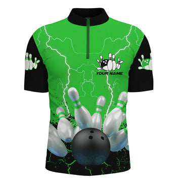 Green Lightning Men's Bowling Quarter Zip Shirt - Personalised Team League N7280