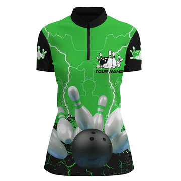 Green Lightning Women's Quarter Zip Bowling Jersey N7280