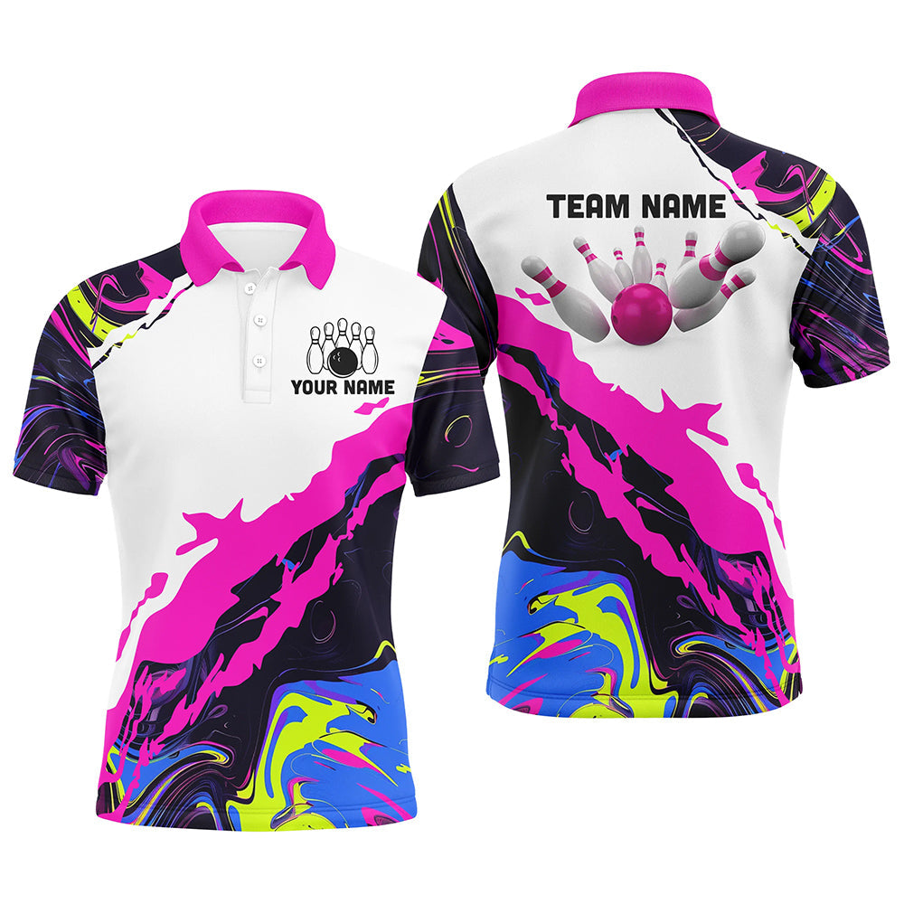 Men's Pink Bowling Polo Shirt - Custom Team Jerseys N7283