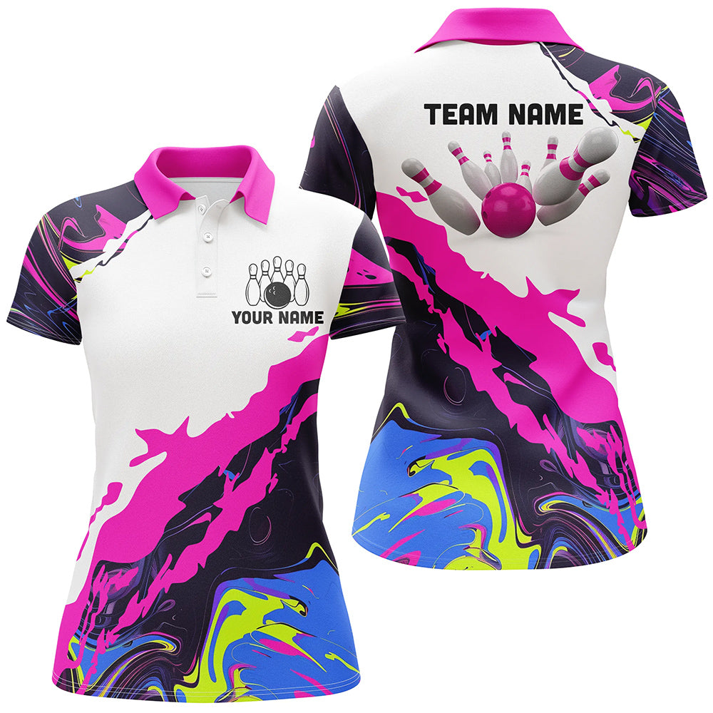 Women's Pink Bowling Polo Shirt - Custom Team Jersey N7283