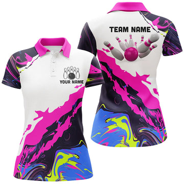 Women's Pink Bowling Polo Shirt - Custom Team Jersey N7283