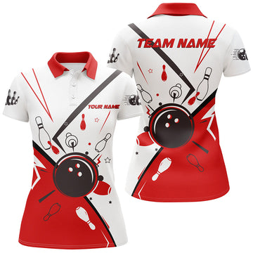 Women's Red Bowling Polo, Quarter Zip Team Jersey N7623