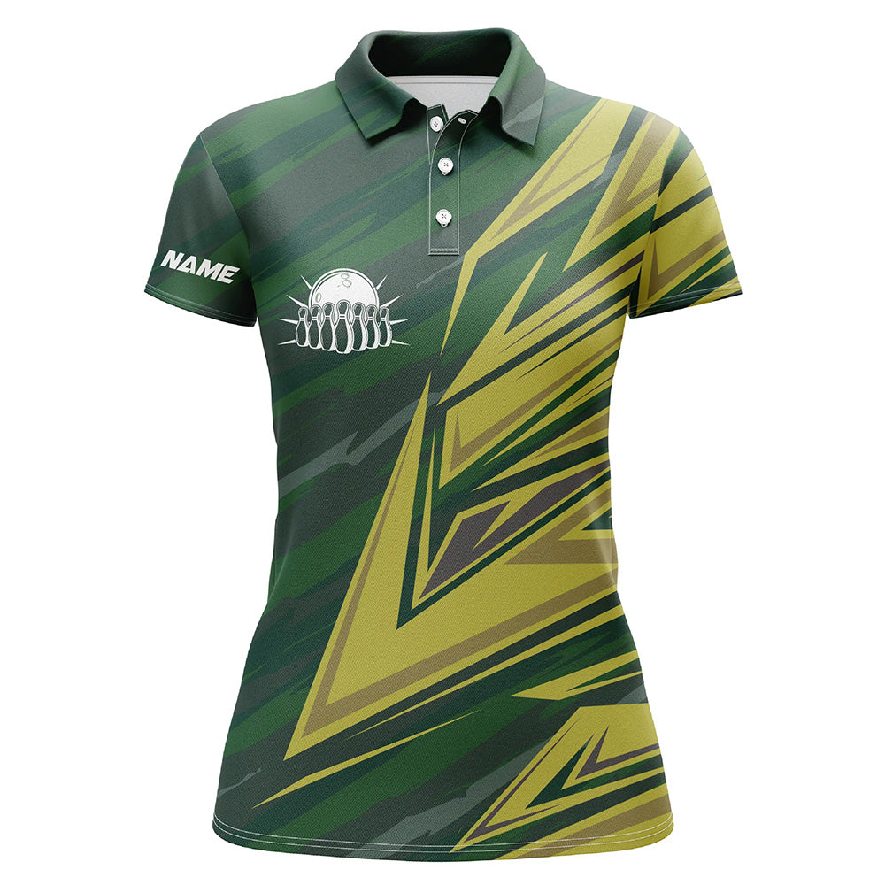 Women's Green Yellow Camo Bowling Polo Shirt N6380